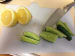 The  cut cucumber